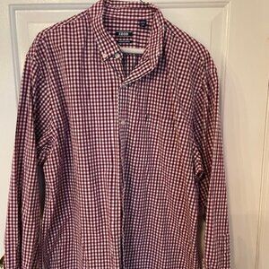 IZOD Button Red and white checkered long-sleeve cotton shirt large, new